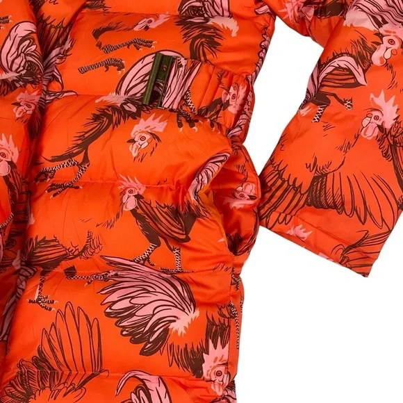 Rachel Antonoff Midi-Length Toni Puffer Jacket Orange Roaster Print - Picture 10 of 16